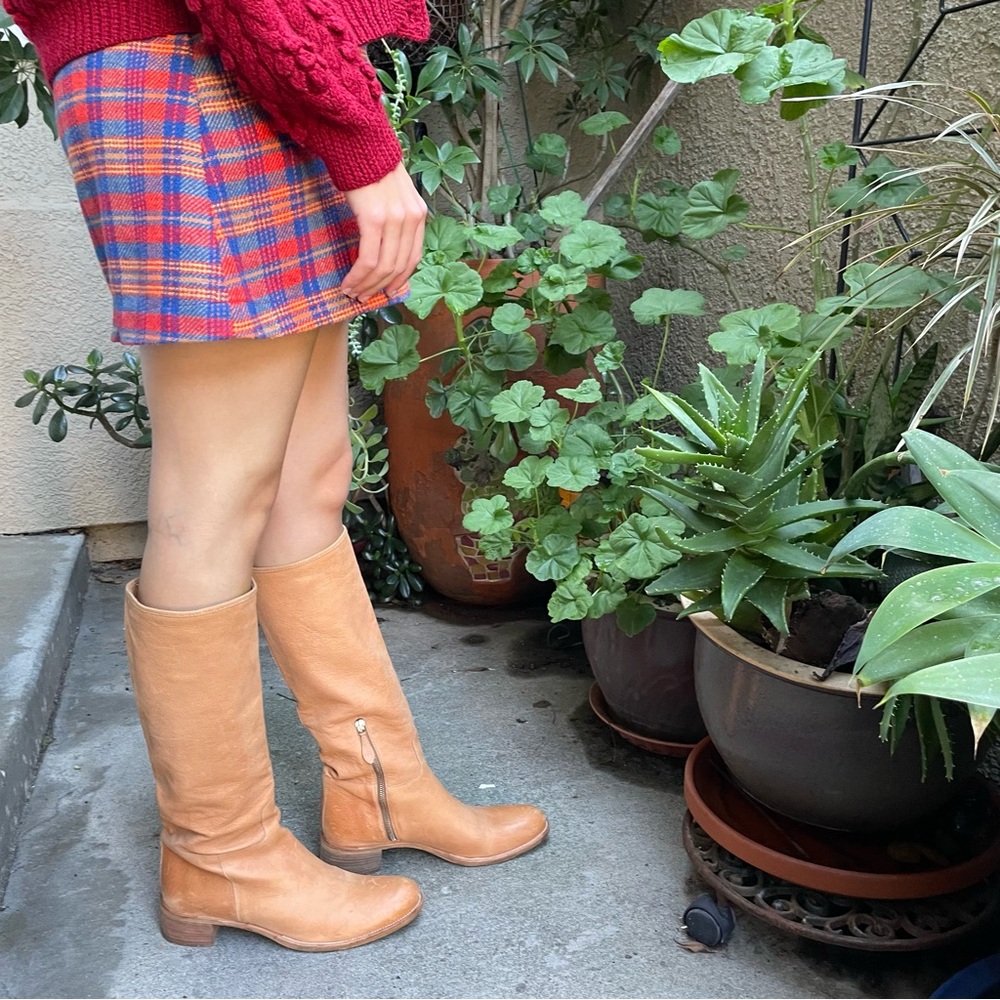 Orange/cream Prada pebbled all leather pull up riding boots - Picture 2 of 16